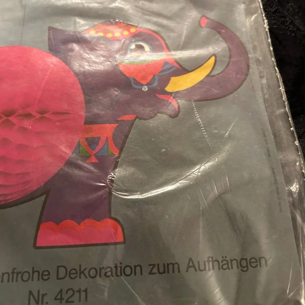 VTG Honeycomb Paper Elephant hanging decoration. Made in West Germany. 1960s